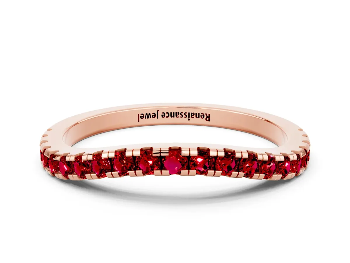 Round Ruby Pavé Half Eternity Band with Shared Prong Setting Rose gold