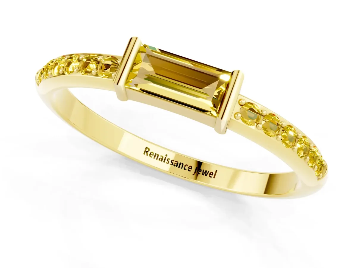 Baguette Yellow Sapphire Pavé Band with Bar Setting Yellow gold