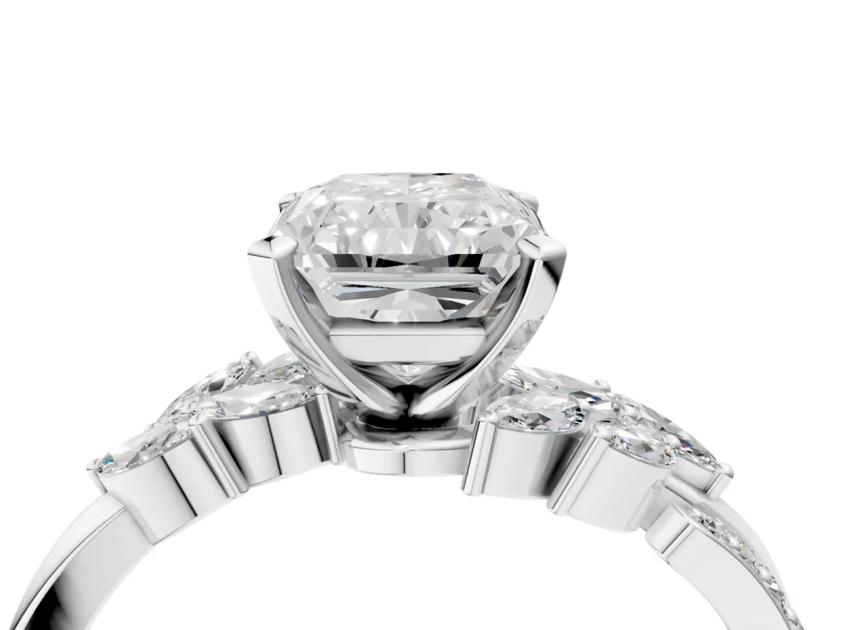 Radiant Cut Solitaire Marquise Twist Band with Six-Prong Setting Platinum