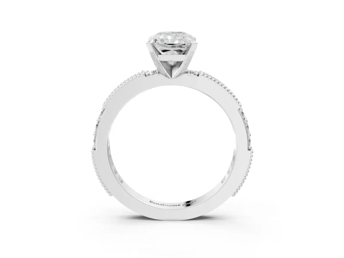 Radiant Cut Solitaire with Pavé Band and Four-Prong Setting Silver