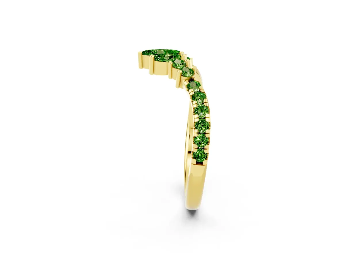 Chevron Marquise and Round Peridot Open Band with Prong Setting Yellow gold