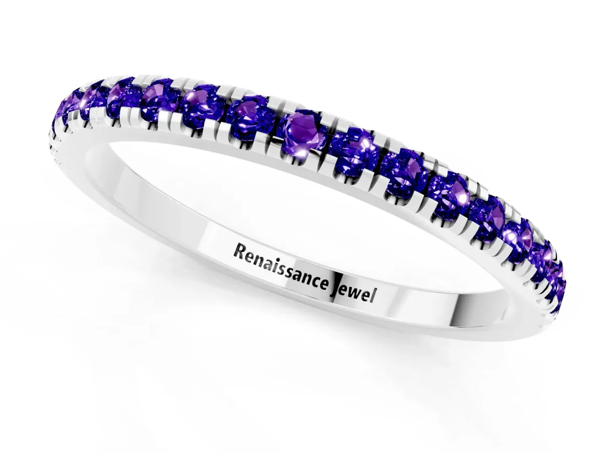Pavé Round Tanzanite Half Eternity Band with Shared Prong Setting Platinum