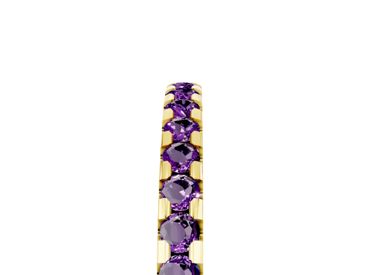 Round Amethyst Pavé Set Eternity Band with Micro Prong Setting Yellow gold