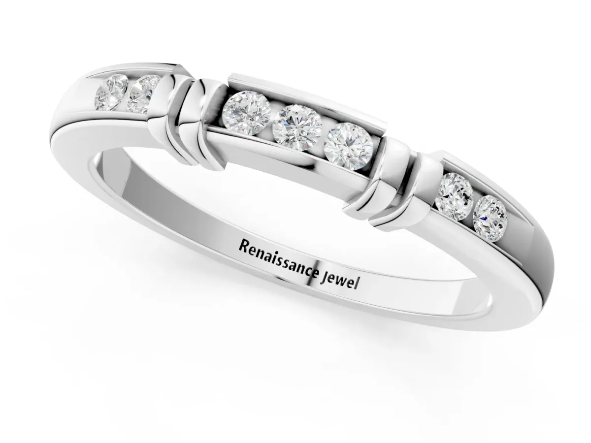 Channel Set Round Diamond Half-Eternity Band with Bar Prong Setting Platinum