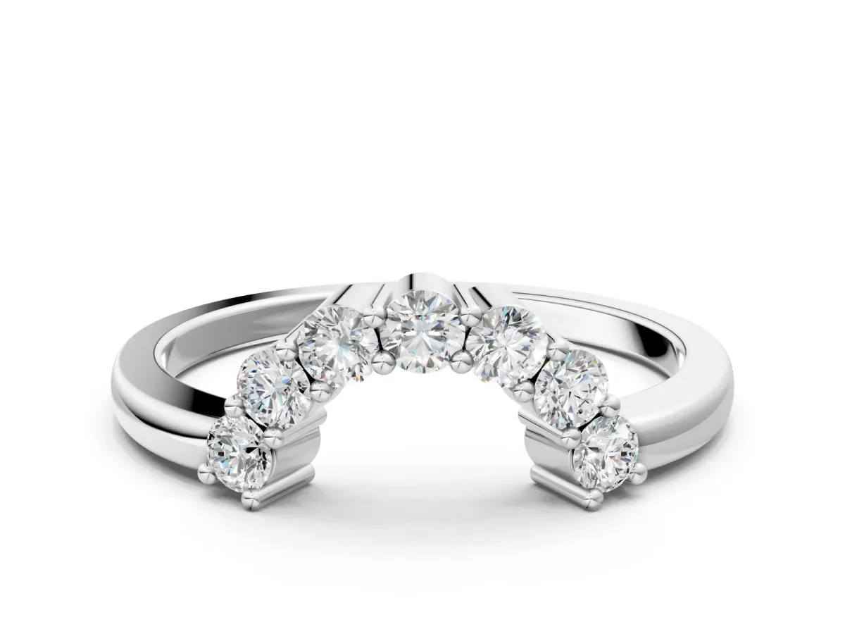 Curved Round Diamond Pave Band with Prong Setting Platinum