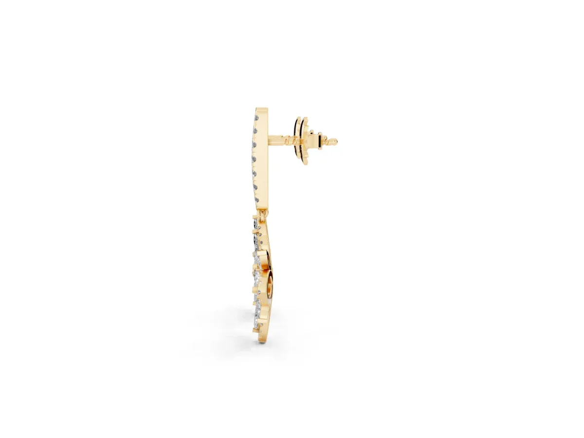 Marquise and Round Diamond Floral Huggie Drop Earrings Yellow gold