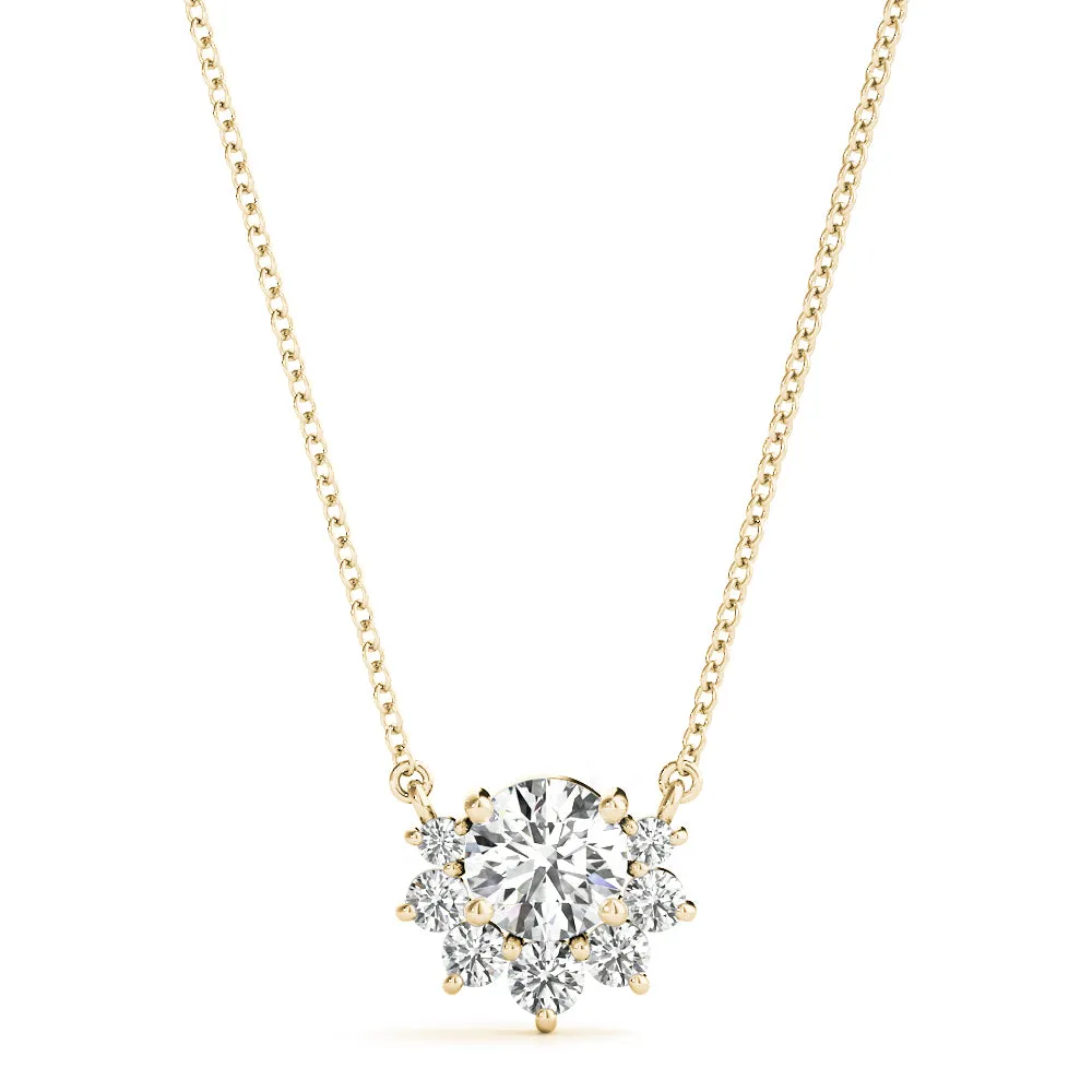 Round Cluster Diamond Pendant with Prong Setting Yellow gold