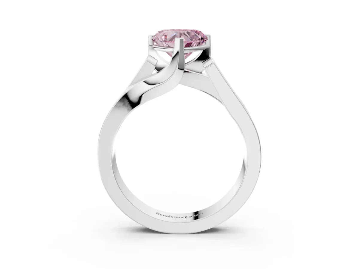 Fancy Pink Modern Tension Set Heart Cut Diamond Solitaire Wide Band Ring Silver