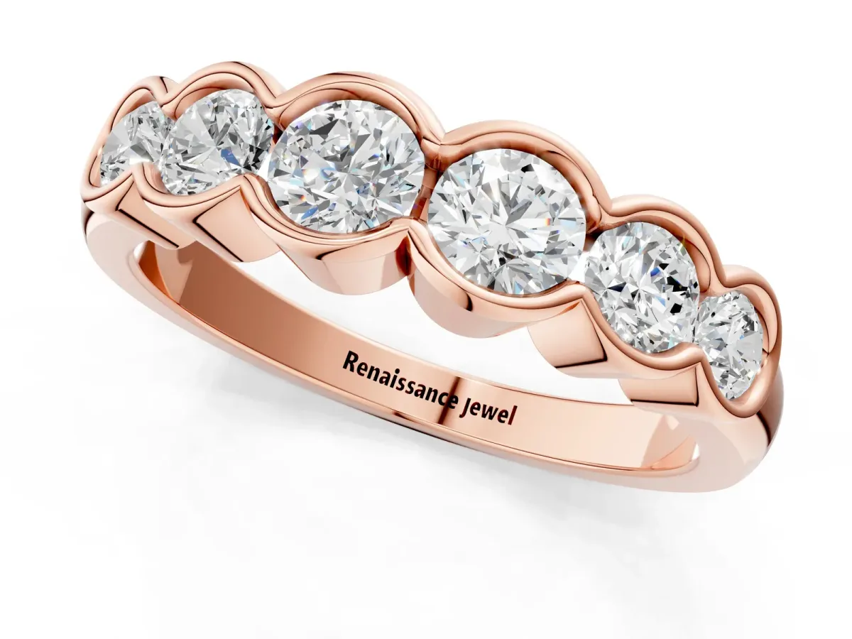 Round Diamond Scalloped Bezel Set Eternity Band Rose gold