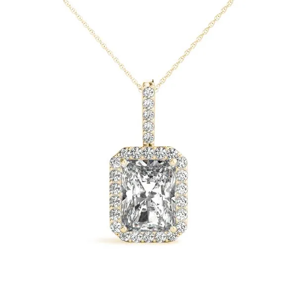 Halo Emerald-Cut Prong Set Pendant Yellow gold