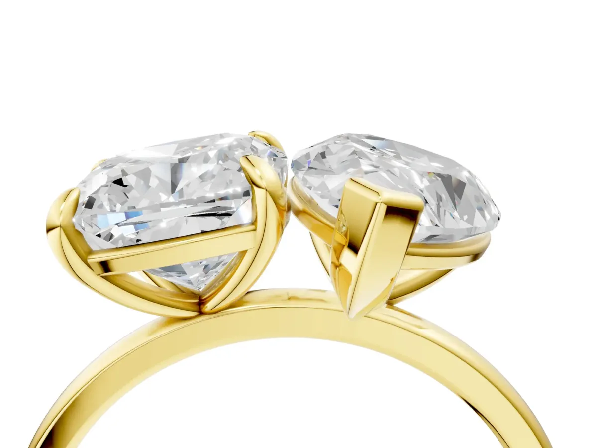 Pear and Cushion Toi Moi Ring with Prong Setting and Plain Band Yellow gold