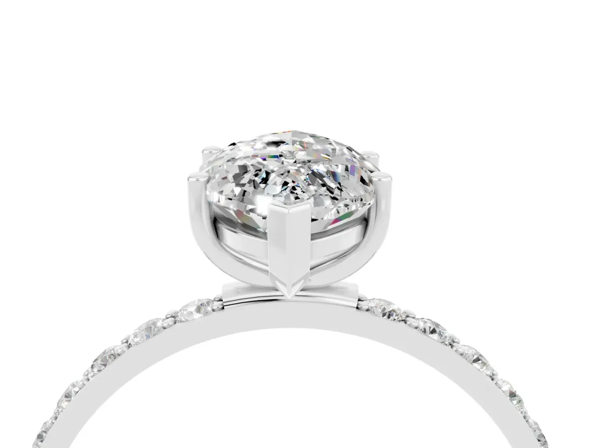 Marquise Cut Moissanite Solitaire Ring with Round Pavé Band and Prong Setting Silver