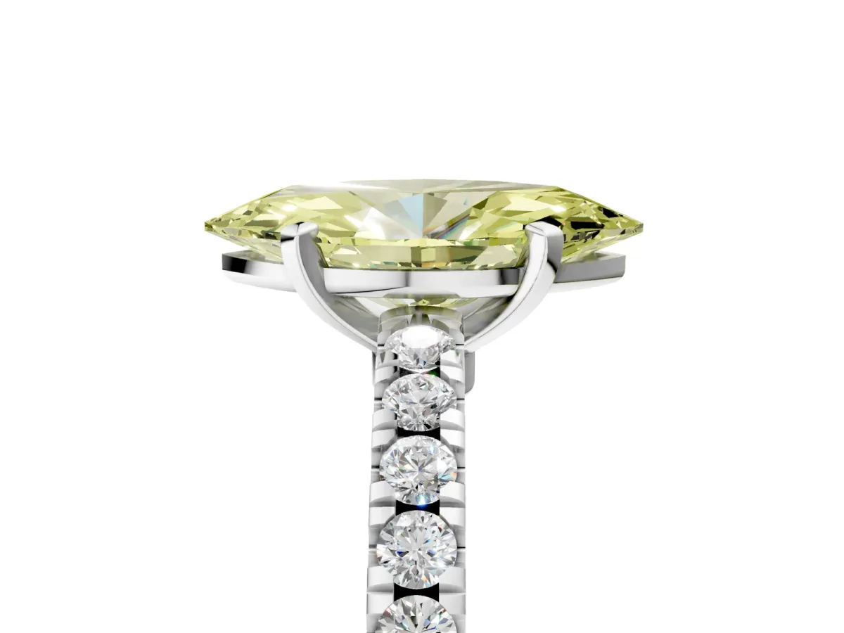 Fancy Yellow Marquise Cut Solitaire Diamond with Pavé Band and Four-Prong Setting Silver