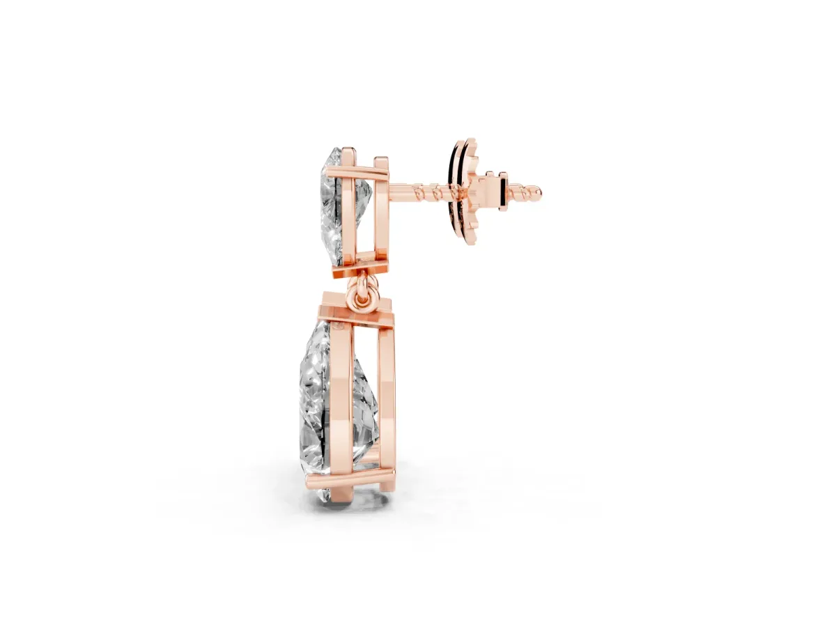 Pear Cut Diamond Two Stone Drop Earrings Rose gold