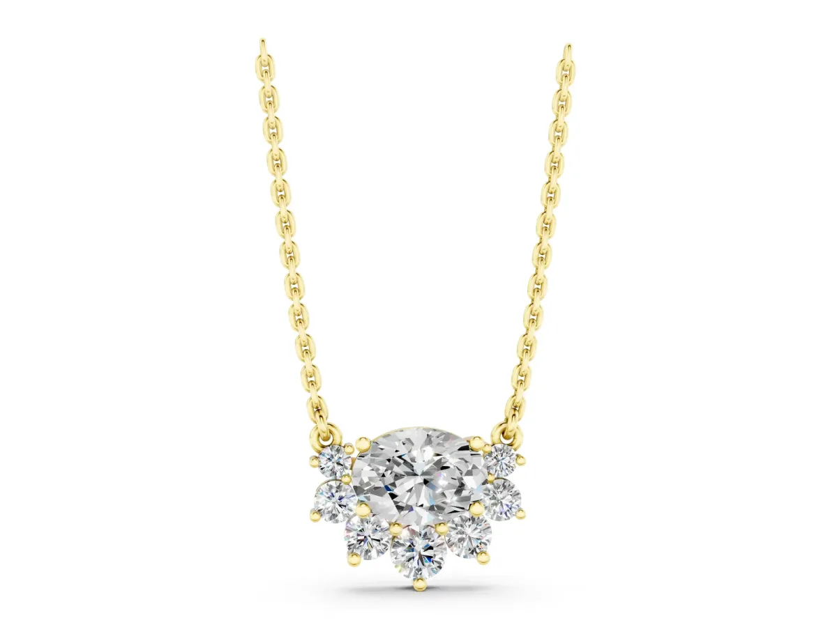 Oval Diamond Cluster Pendant with Prong Setting Yellow gold