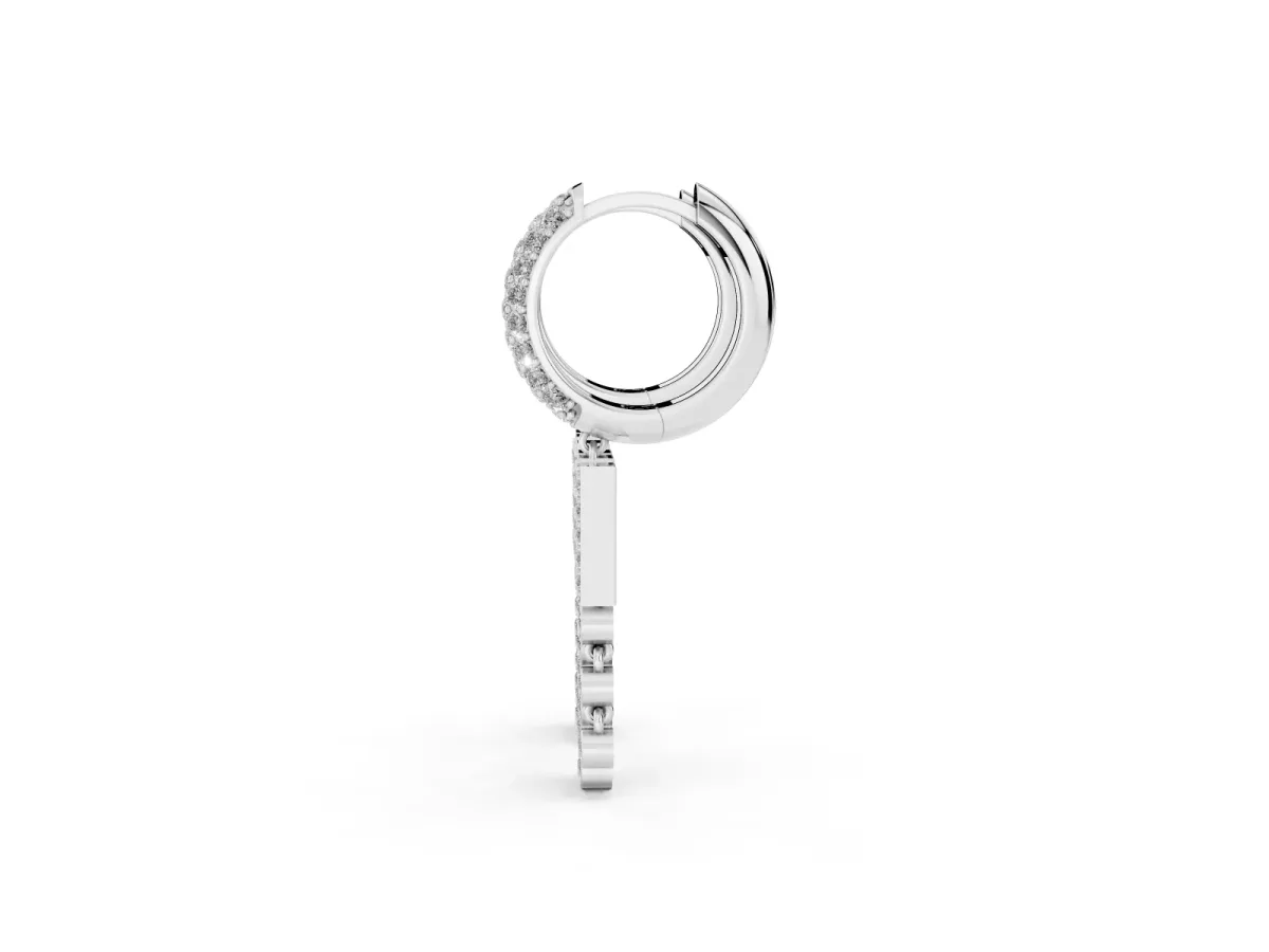 Round Diamond Initial W Huggie Hoop Earrings Silver