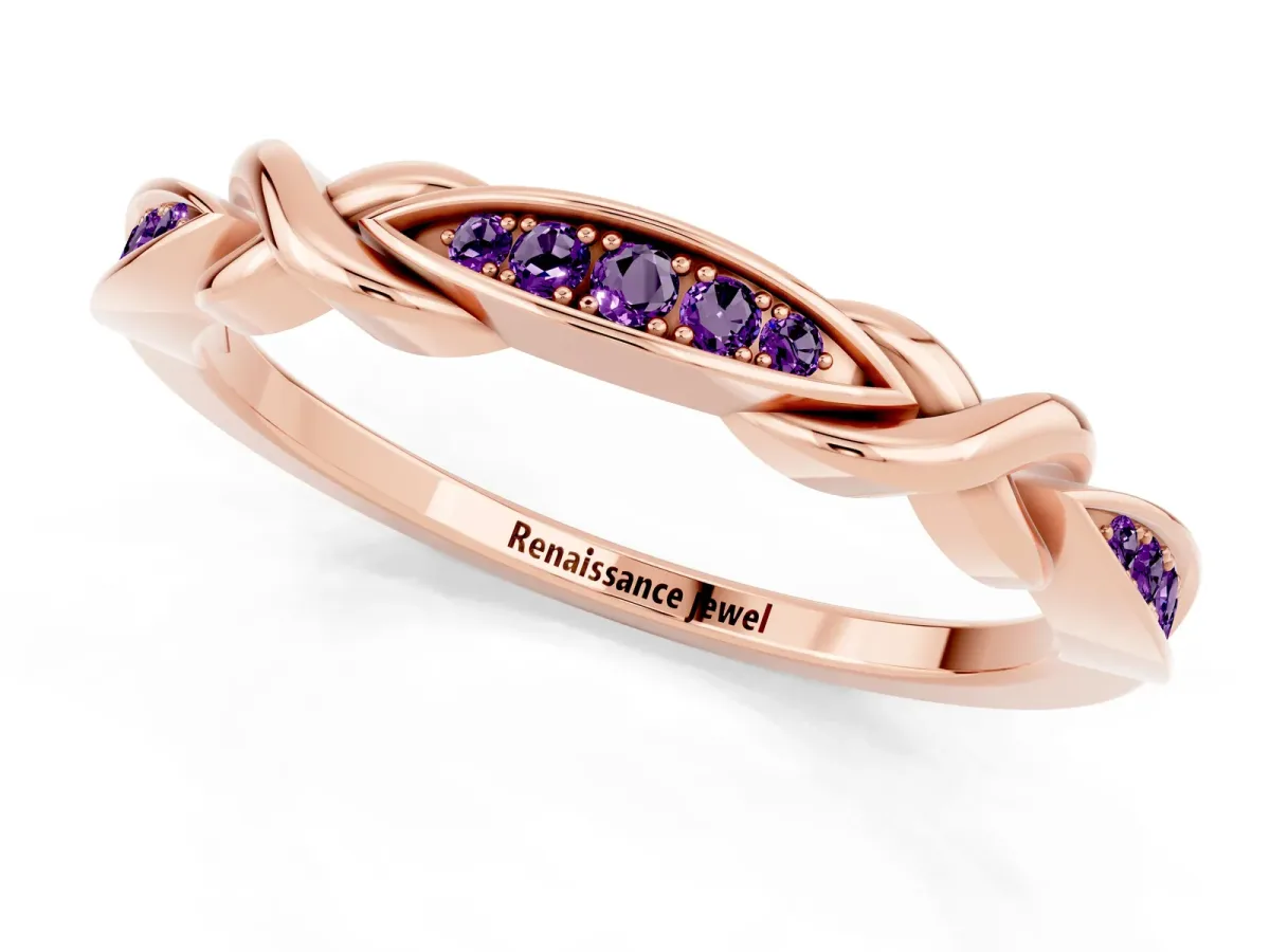 Twisted Marquise Amethyst Pavé Band with Shared Prong Setting Rose gold