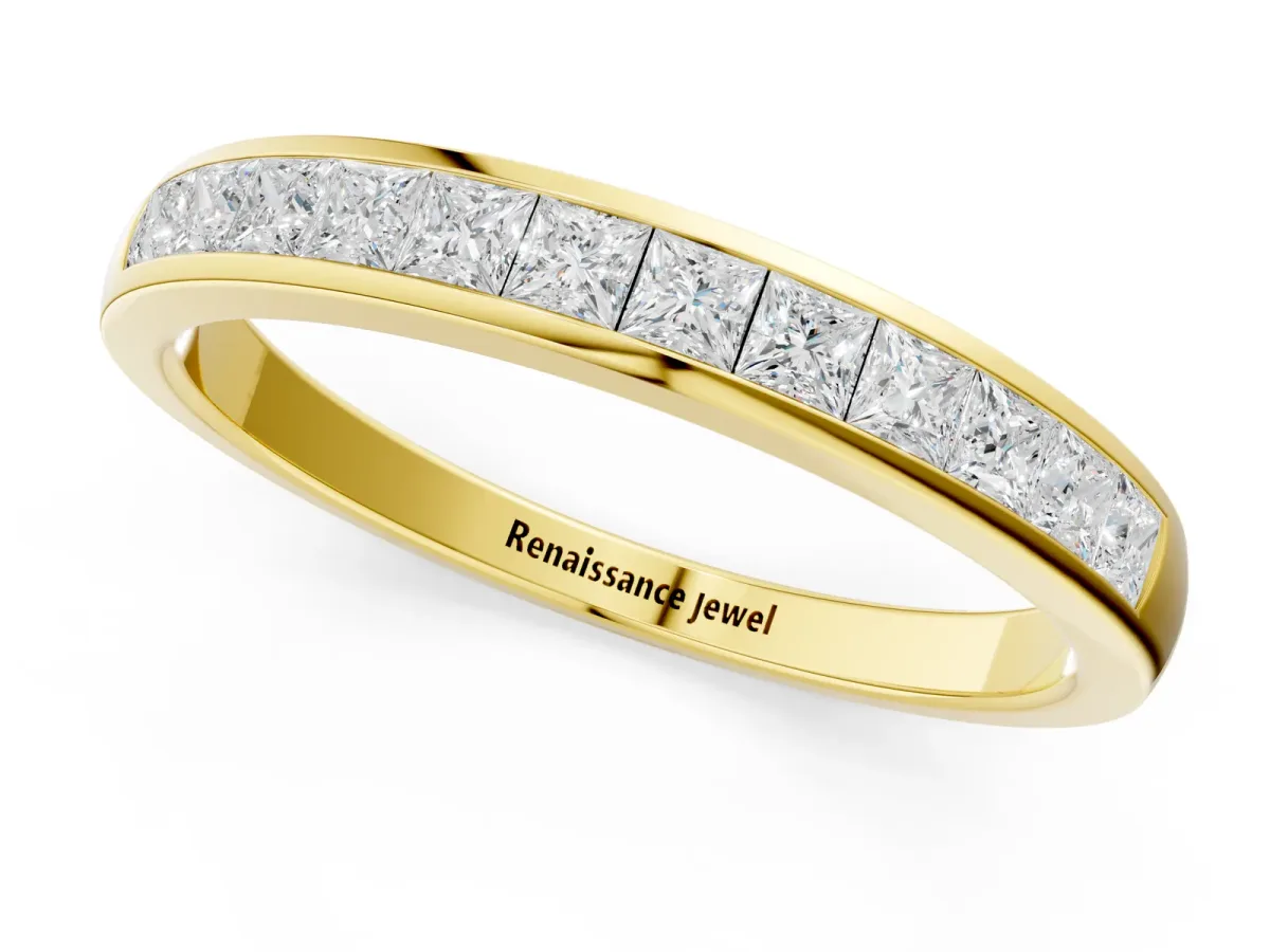 Princess Cut Diamond Channel Set Eternity Band Yellow gold