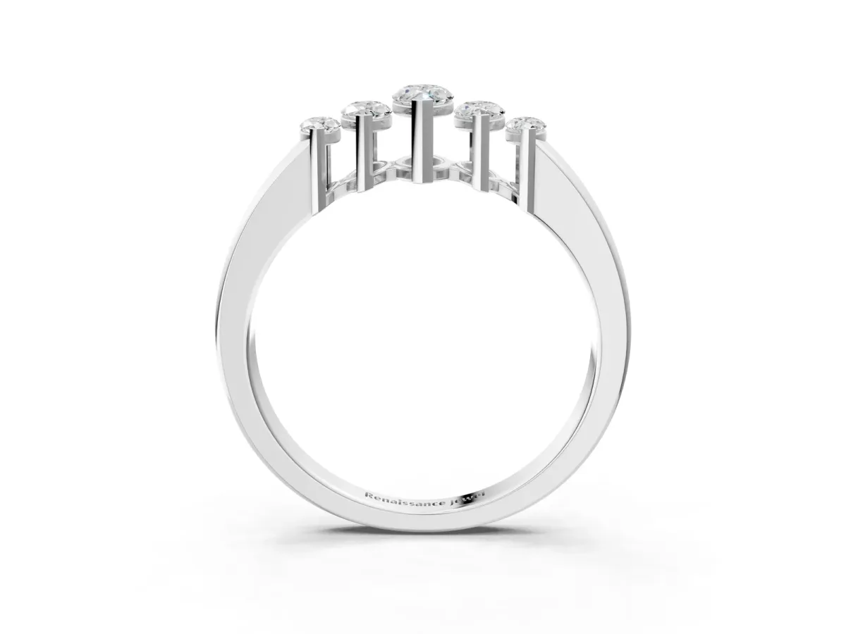 Five-Stone Marquise Diamond Bar Set White Gold Band Platinum