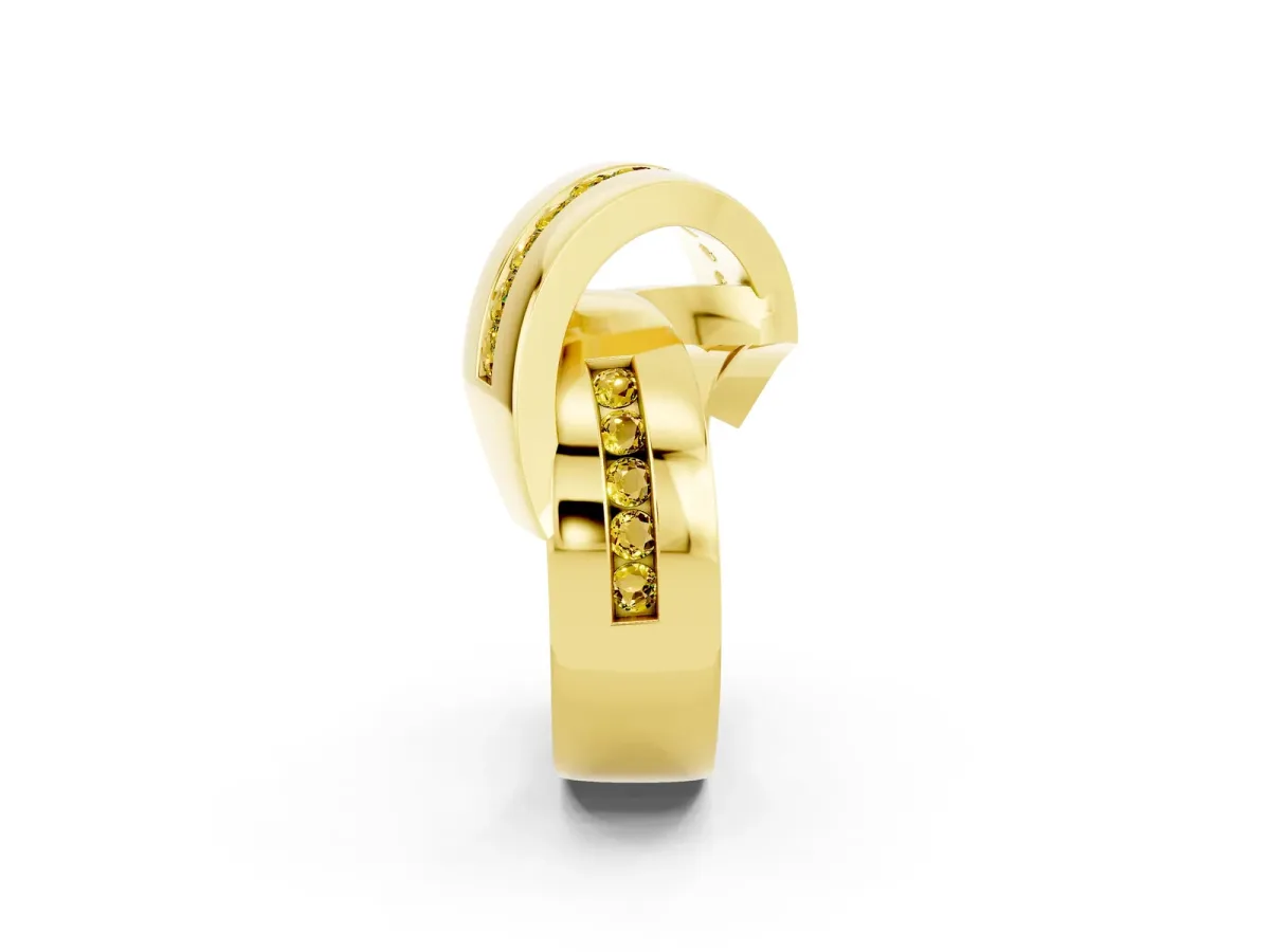 Pavé Round Yellow Sapphire Crossover Band with Channel Setting Yellow gold