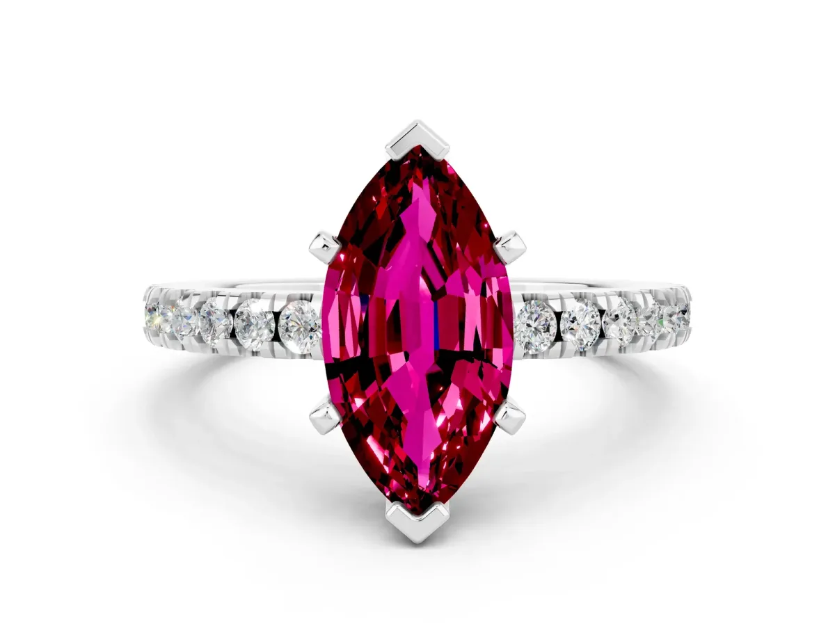 Marquise Cut Solitaire Garnet with Pavé Band and Four-Prong Setting Silver
