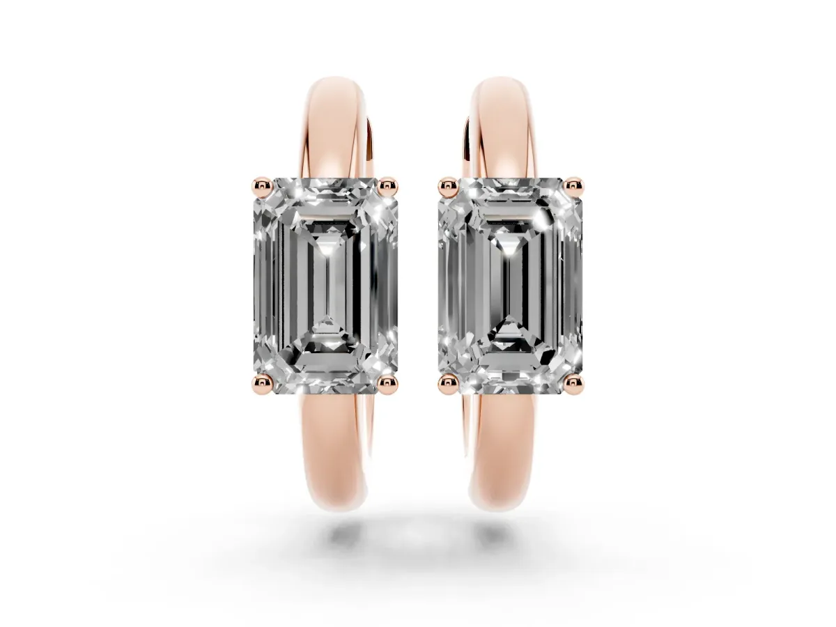 Emerald Diamond Solitaire Huggie Hoop Earrings Rose gold