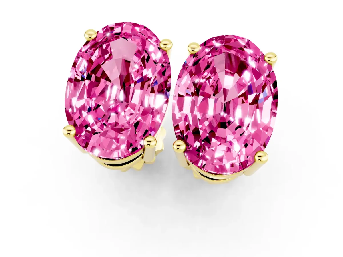 Oval Cut Pink Sapphire Stud Earrings Yellow gold