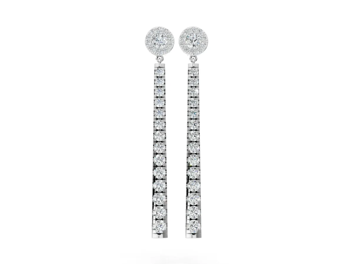 Round Cut Diamond Hinged Graduated Drop Earrings White gold