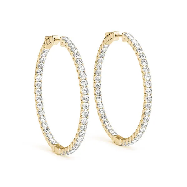Round Cut Diamond Pave Hoop Earrings with Shared Prong Setting Yellow gold