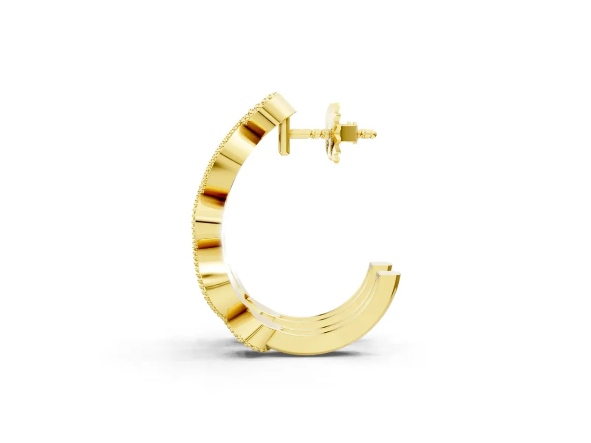Milgrain Marquise Diamond Hoop Earrings with Bezel Setting Yellow gold