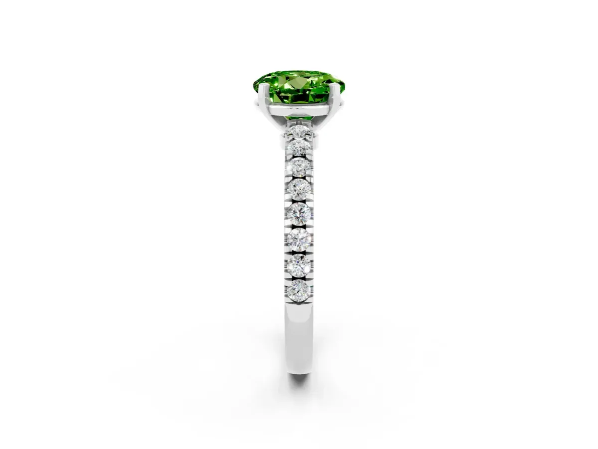 Round Cut Solitaire Peridot with Pavé Band and Four-Prong Setting Platinum