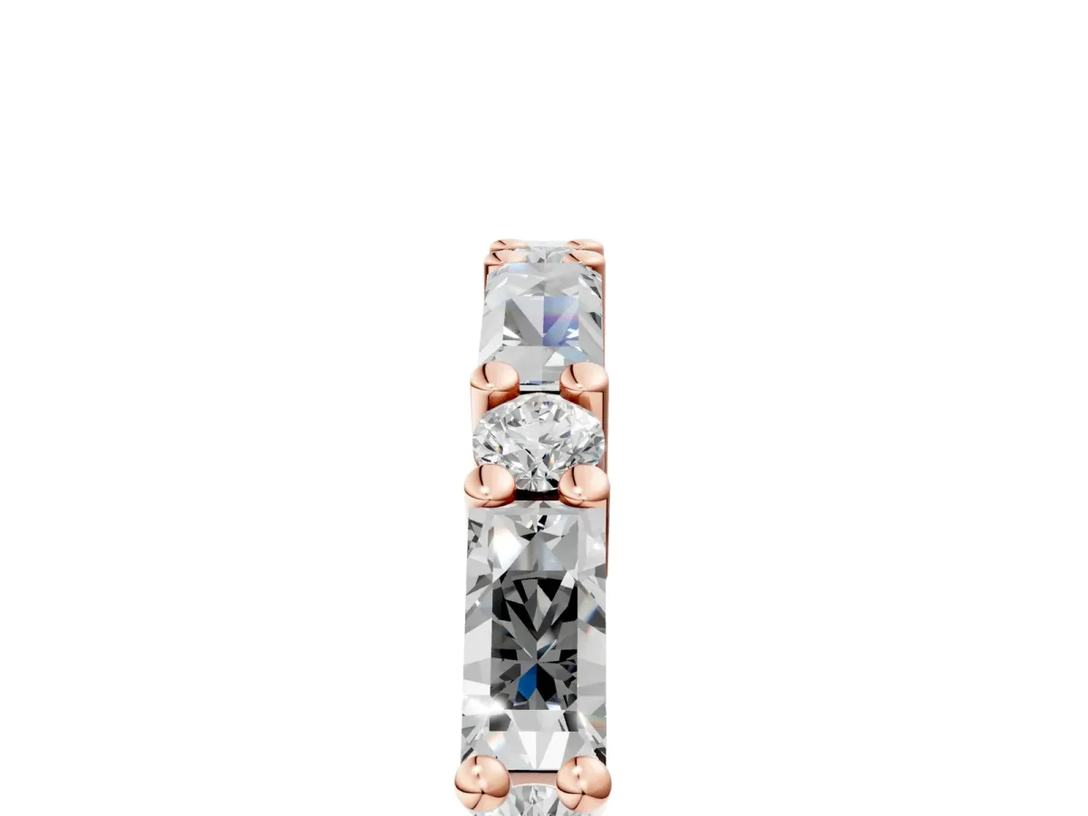 Baguette and Round Diamond Bar Setting Half Eternity Band with Prong Setting Rose gold