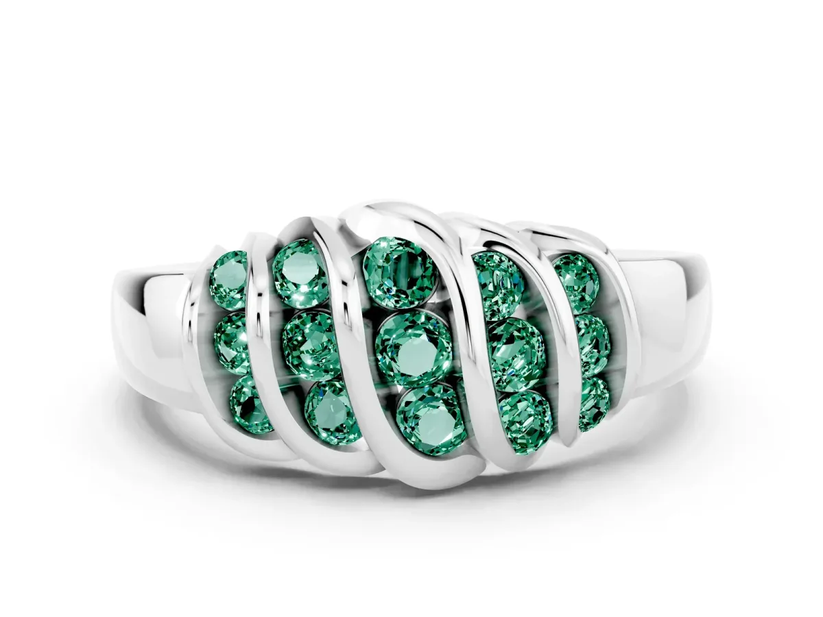 Round Green Sapphire Multi-Row Crossover Band White gold