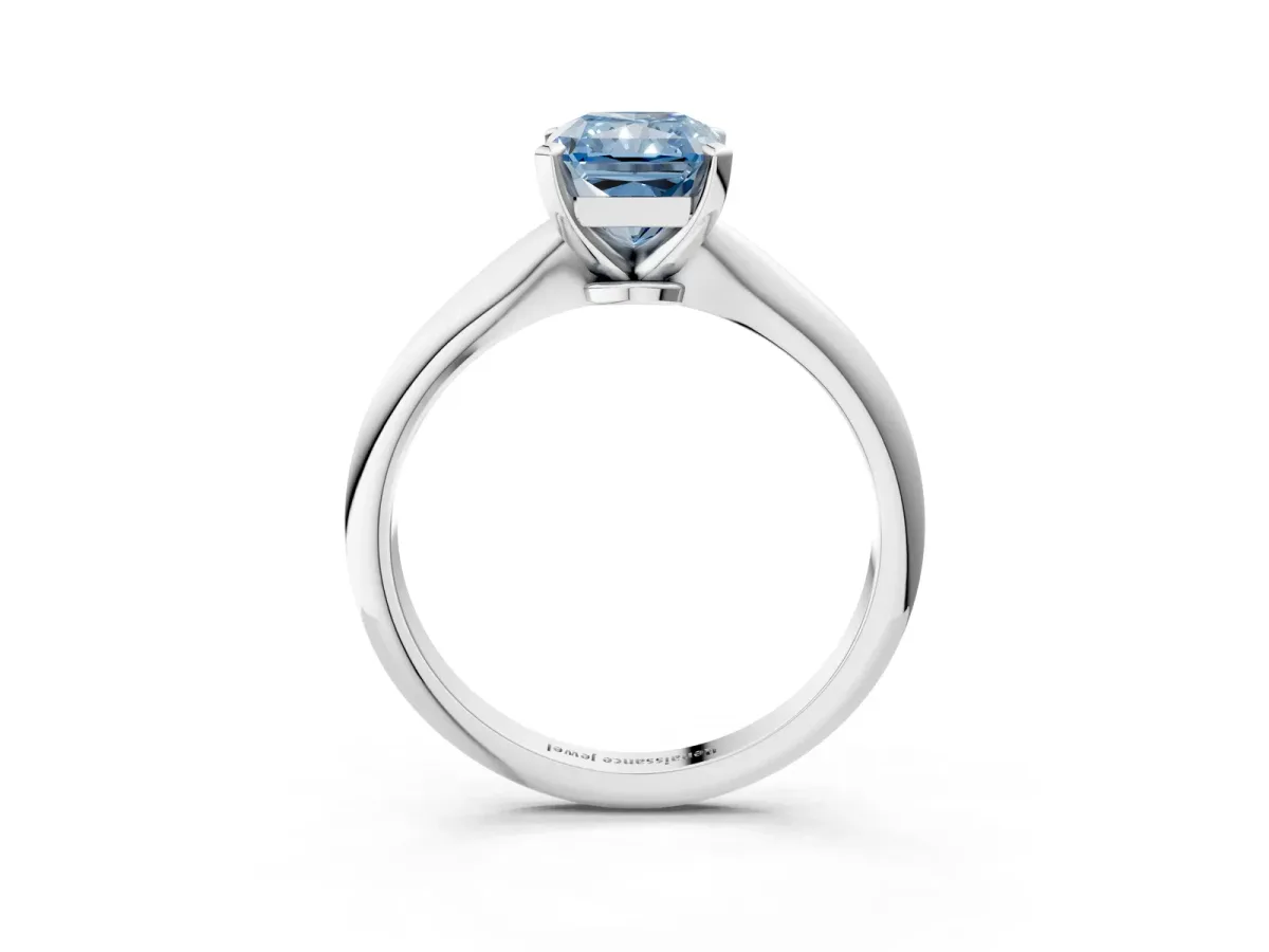 Fancy Blue Radiant Cut Diamond Solitaire Engagement Ring with Classic Band and Four-Prong Setting Silver