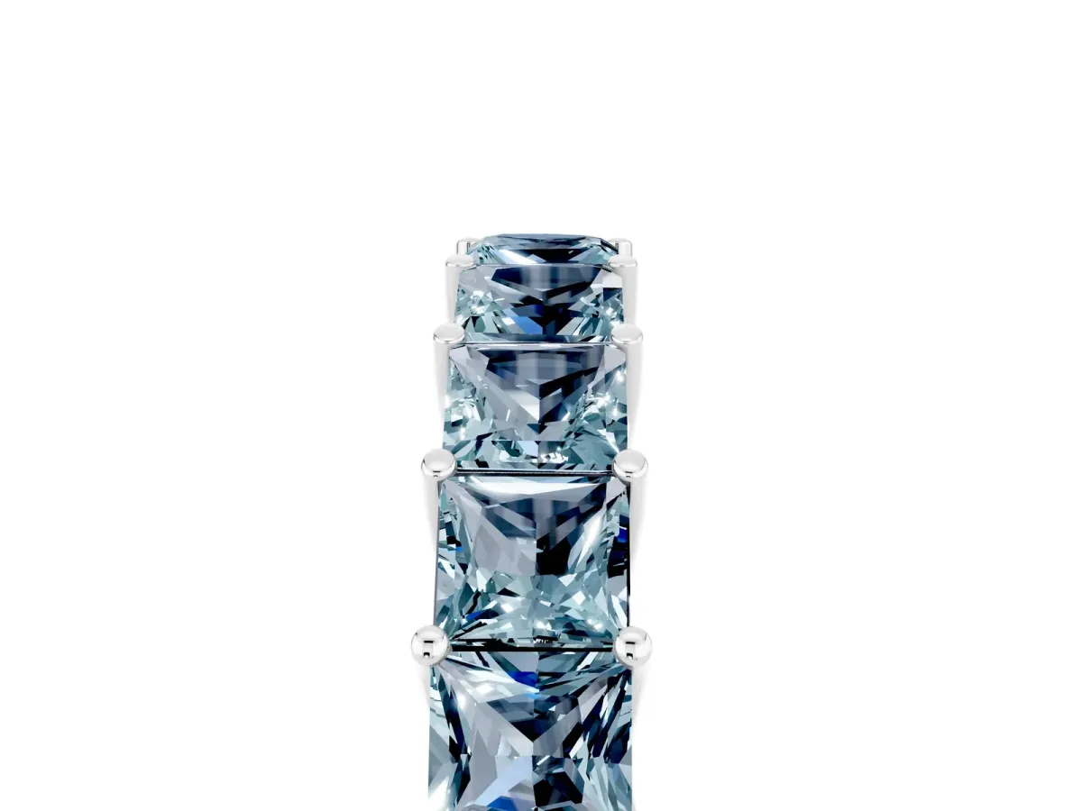 Princess Cut Aquamarine Channel-Set Eternity Band with Prong Setting Silver