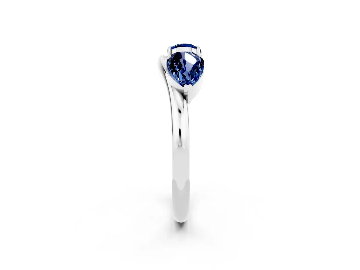 Two-Stone Pear Blue Sapphire Bypass Ring with Prong Setting Silver