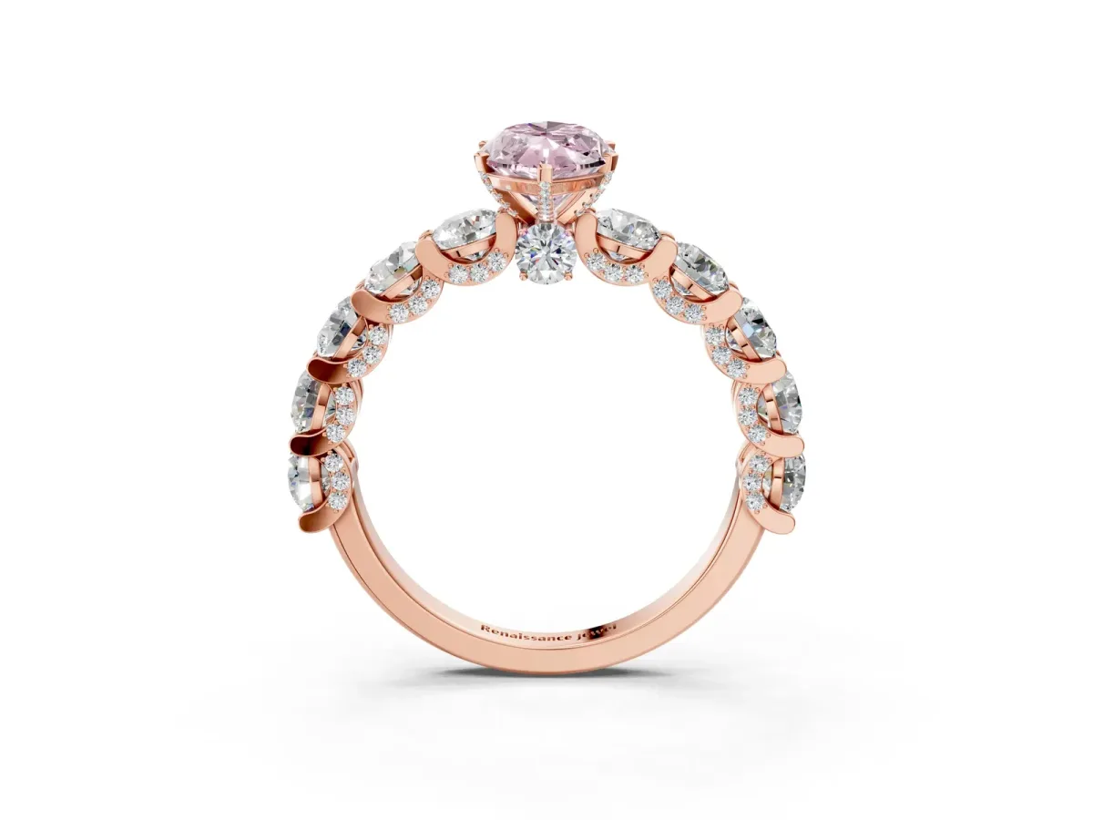 Fancy Pink Marquise Cut Diamond Side Stone Engagement Ring with Four-Prong Setting Rose gold