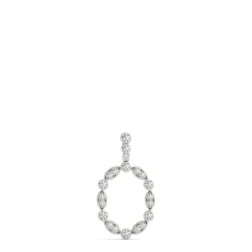 Round and Marquise Diamond Bezel Set Pendant White gold