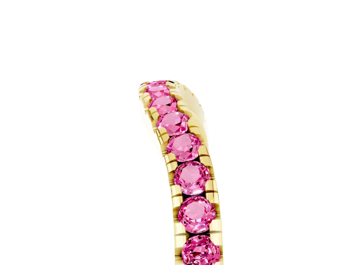 Pink Sapphire Pavé Curved Wedding Band Yellow gold