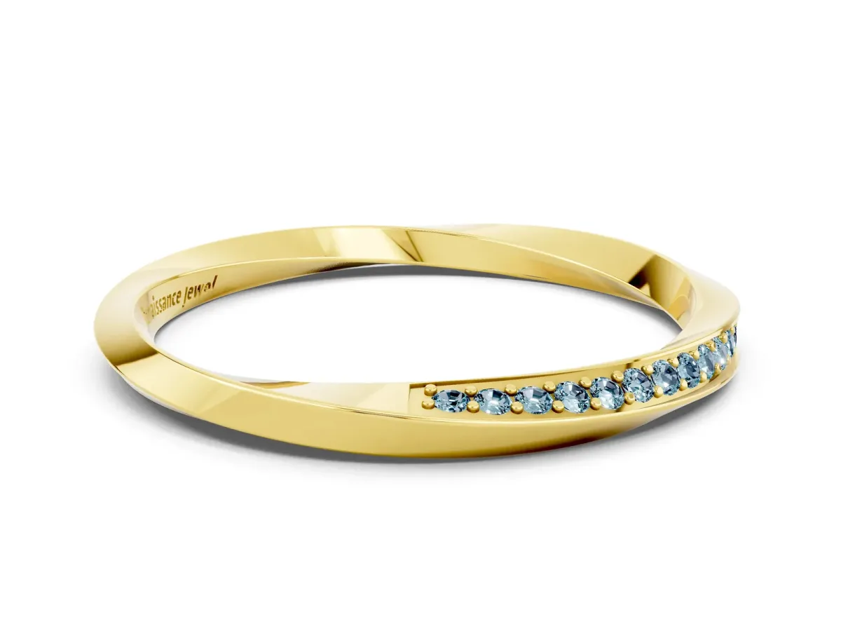 Pavé Round Aquamarine Twist Band Yellow gold