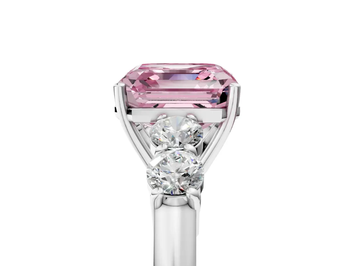 Fancy Pink Asscher Cut Cut Diamond Five-Stone Prong Set White Gold Ring Platinum