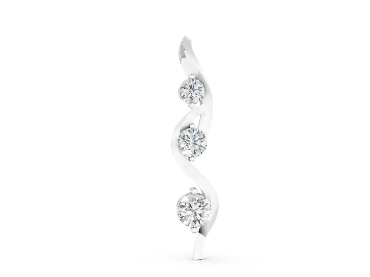 Three-Stone Round Prong-Set Swirl Pendant White gold