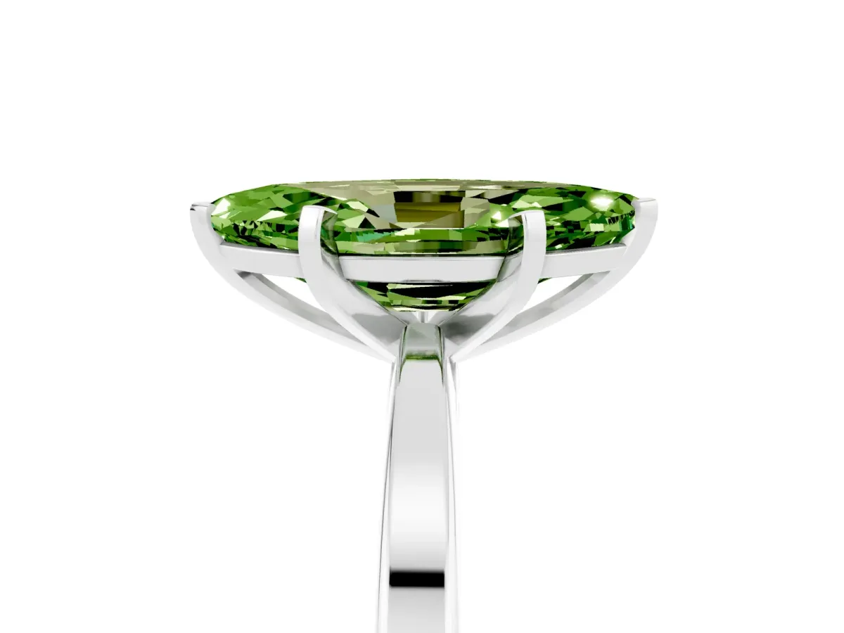 Marquise Cut Peridot Solitaire Engagement Ring with Classic Band and Four-Prong Setting Silver
