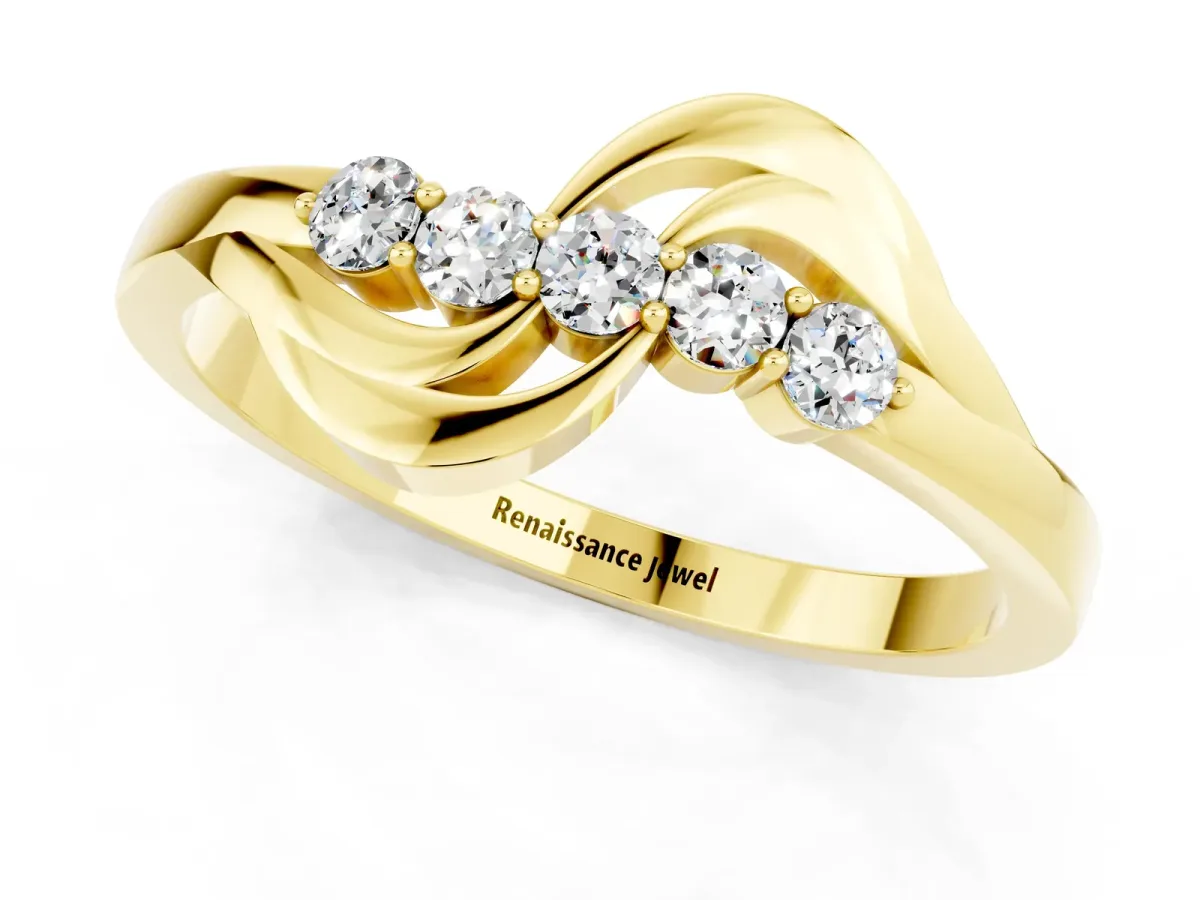 Five-Stone Round Moissanite Crossover Band with Prong Setting Yellow gold