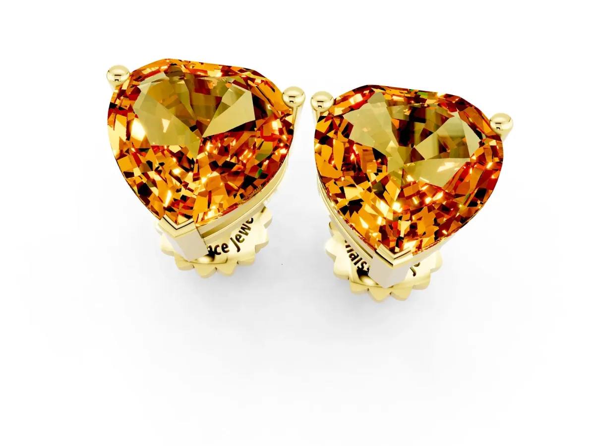 Heart Cut Citrine Stud Earrings Yellow gold
