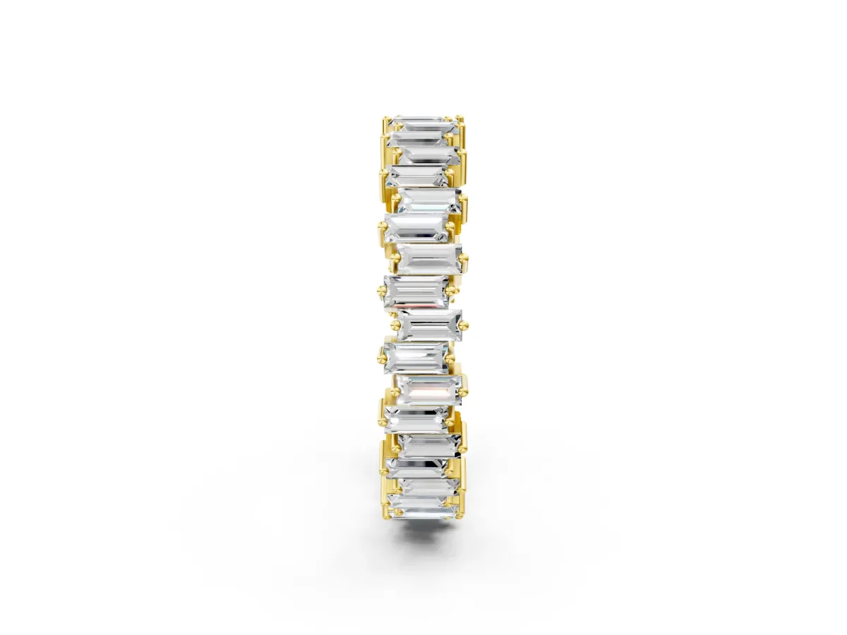 Baguette Diamond Full Eternity Ring with Prong Setting Yellow gold