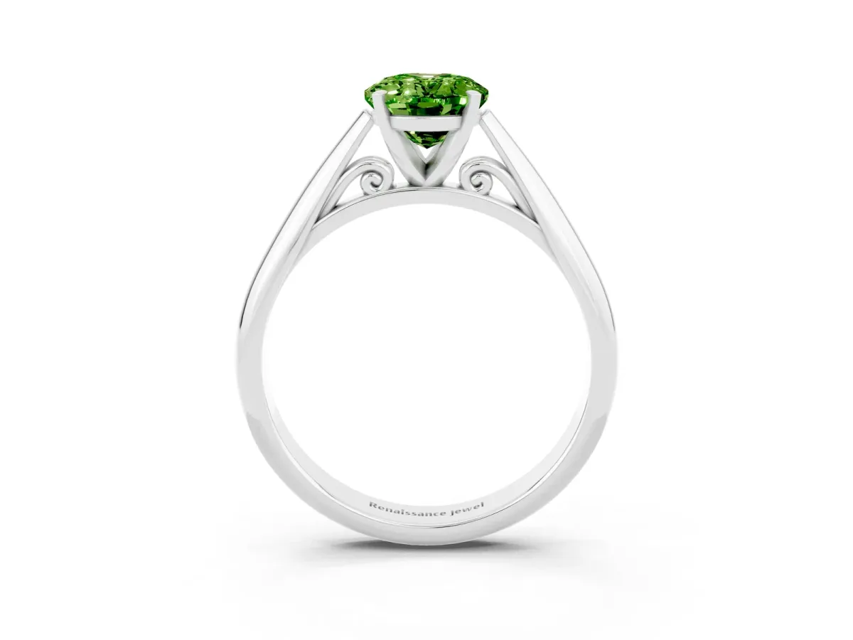 Oval Cut Peridot Solitaire Engagement Ring with Cathedral Setting and Four-Prong Mount White gold