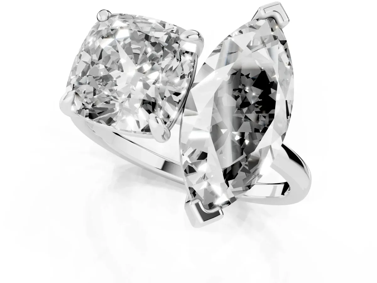 Cushion and Marquise Toi Moi Ring with Prong Setting and Plain Band White gold