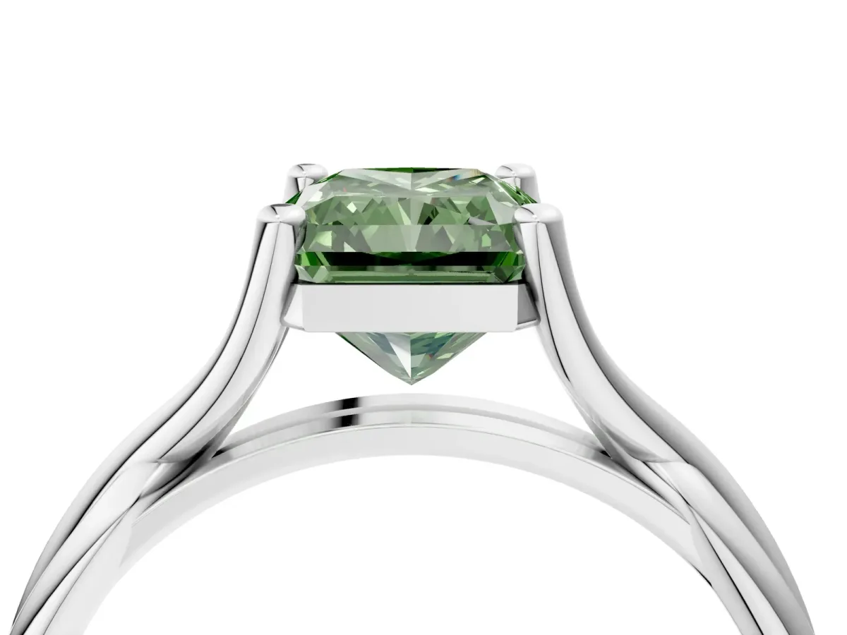Fancy Green Radiant Cut Diamond Solitaire Twist Band Prong Setting Ring Platinum