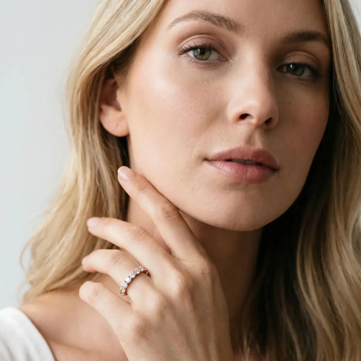 Round Diamond Half Eternity Band with Prong Setting Rose gold